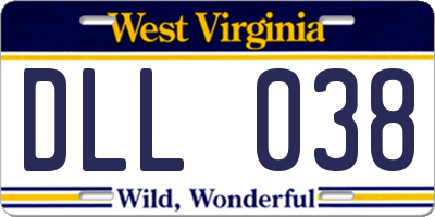 WV license plate DLL038