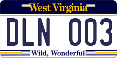 WV license plate DLN003