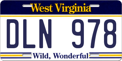 WV license plate DLN978