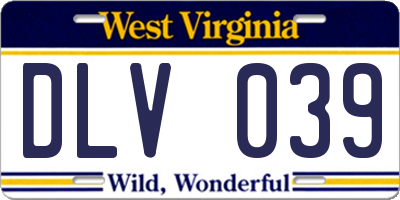 WV license plate DLV039