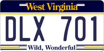 WV license plate DLX701