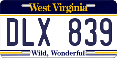 WV license plate DLX839
