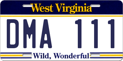 WV license plate DMA111