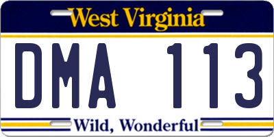 WV license plate DMA113
