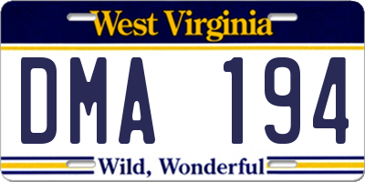 WV license plate DMA194