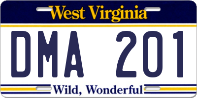 WV license plate DMA201