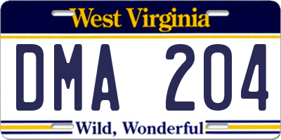 WV license plate DMA204