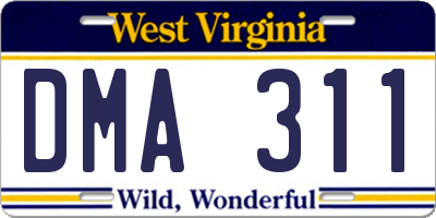 WV license plate DMA311