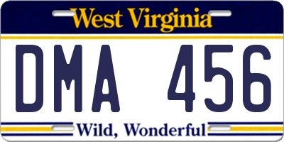 WV license plate DMA456