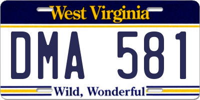 WV license plate DMA581
