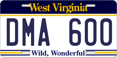 WV license plate DMA600