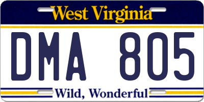 WV license plate DMA805