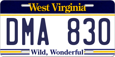 WV license plate DMA830