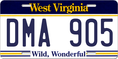 WV license plate DMA905