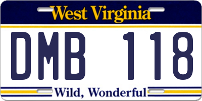 WV license plate DMB118