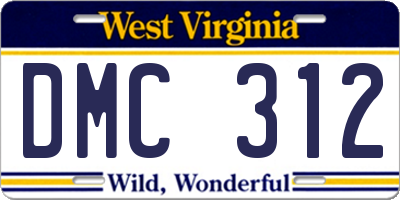 WV license plate DMC312