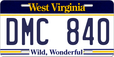 WV license plate DMC840