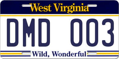 WV license plate DMD003