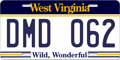 WV license plate DMD062