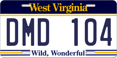 WV license plate DMD104