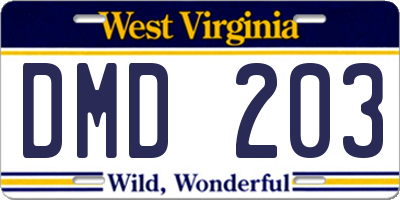 WV license plate DMD203