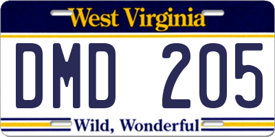 WV license plate DMD205