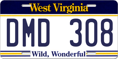 WV license plate DMD308