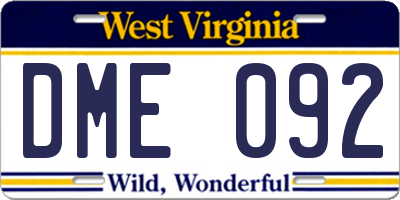 WV license plate DME092