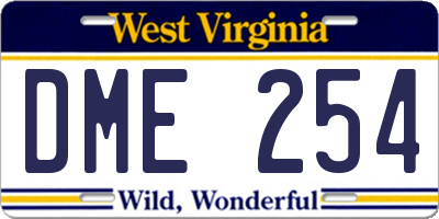 WV license plate DME254