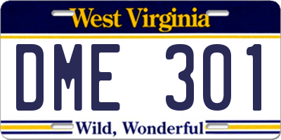 WV license plate DME301