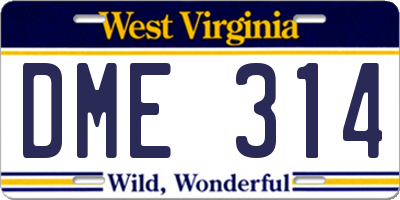 WV license plate DME314