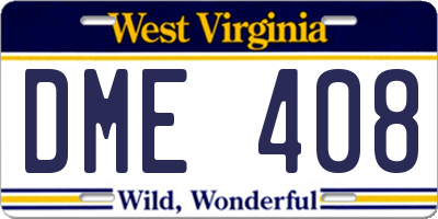 WV license plate DME408