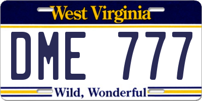 WV license plate DME777