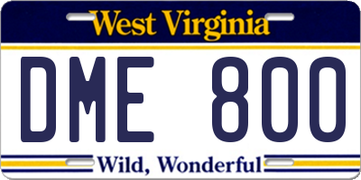 WV license plate DME800