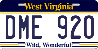 WV license plate DME920