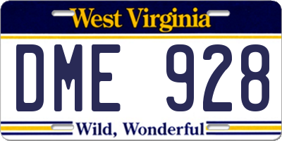 WV license plate DME928