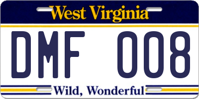 WV license plate DMF008