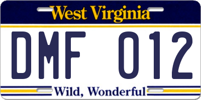 WV license plate DMF012