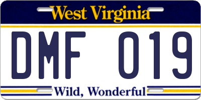WV license plate DMF019