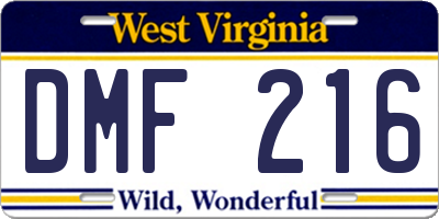 WV license plate DMF216