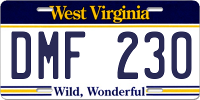 WV license plate DMF230