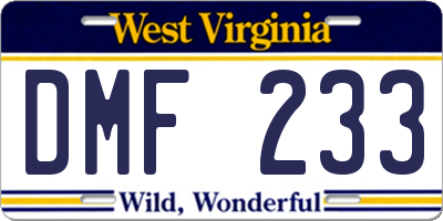 WV license plate DMF233