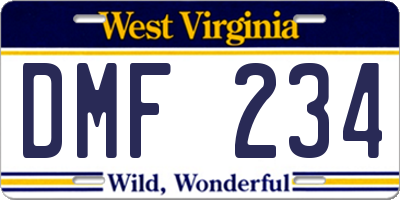 WV license plate DMF234