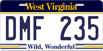 WV license plate DMF235