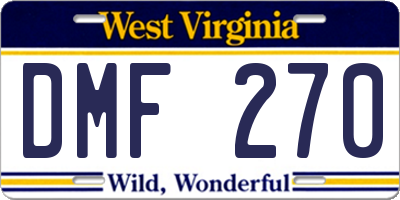 WV license plate DMF270