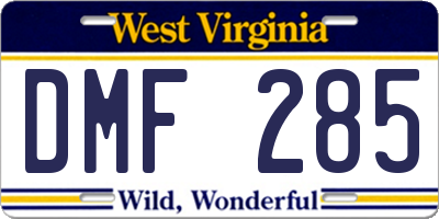 WV license plate DMF285