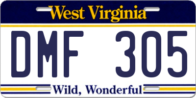 WV license plate DMF305