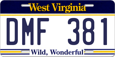 WV license plate DMF381