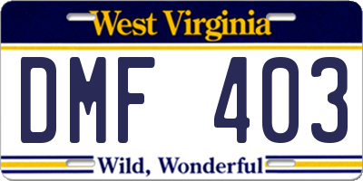 WV license plate DMF403
