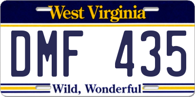 WV license plate DMF435